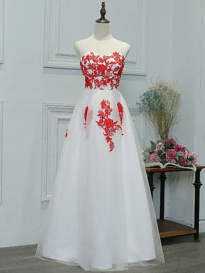 Inventory Reduction Prom Dresses White And Red Long Appliques Prom Dress/Evening Dress #JKL036