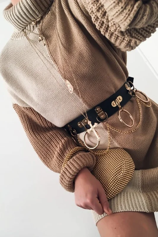 Fantastic Offers casual sweatshirtBeige Camel Colour Block Roll Neck Jumper - Milie