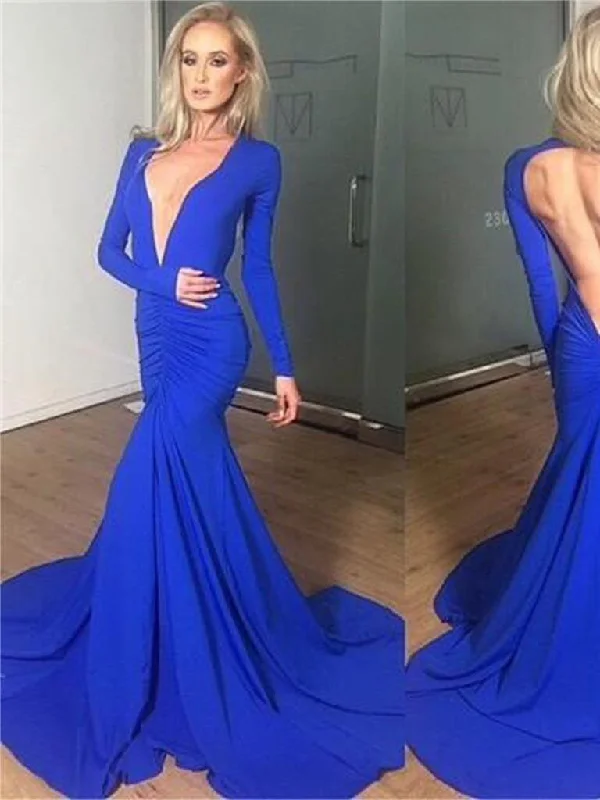 Get It Before It’s Gone Chic Prom Dresses V-neck Backless Sexy Trumpet/Mermaid Prom Dress/Evening Dress JKL101