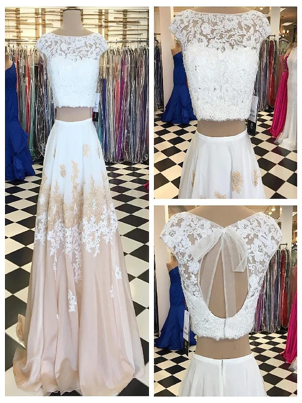Overstock Prom Dresses Two Pieces Short Train Chiffon Prom Dress/Evening Dress #JKL015