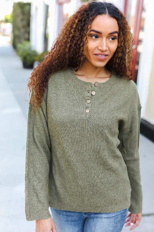 Buy Now trendy casual outerwearDusty Olive Knit Raglan Sweater