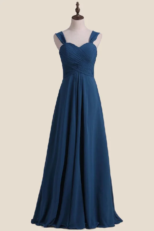 TIME-Limited Offer boho dressStraps Navy Pleated Chiffon A-line Bridesmaid Dress