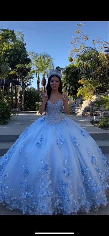 Year-End Sale modern dressBlue Quinceanera Dresses Sweet 16 Dress 3D Flower Lace Applique Corset Back Y587