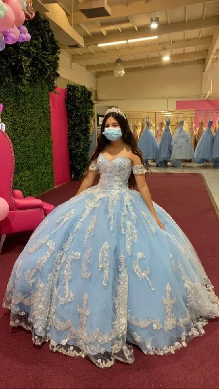 Super Bargain flowy maxi dressLight blue ball gown with appliques sweet 16 dress Y283 Super Bargain flowy maxi dressLight blue ball gown with appliques sweet 16 dress Y283