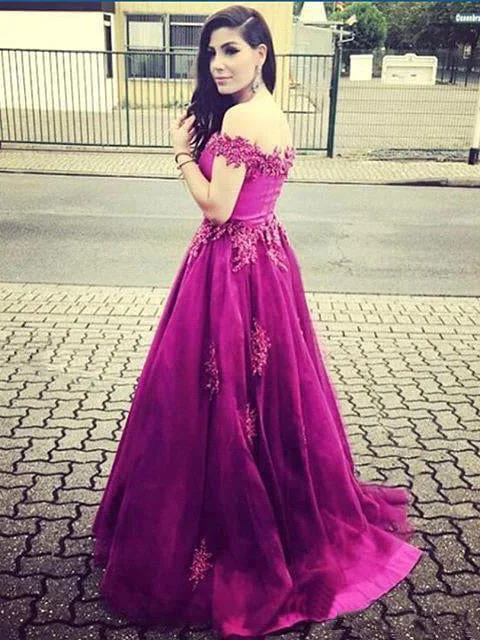 Price Fest Beautiful Prom Dresses Fuchsia A-line Off-the-shoulder Long Prom Dress/Evening Dress JKL135