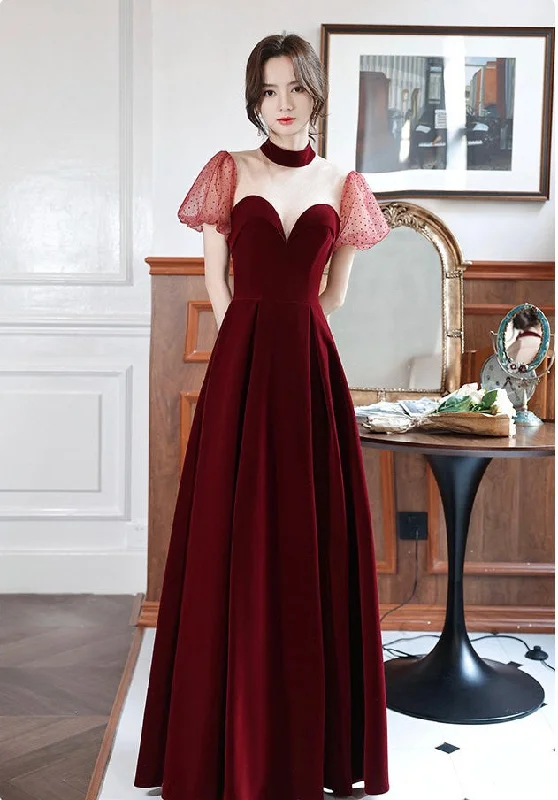Weekend Special flowy maxi dressHigh neck prom dress,elegant party dress,velvet dress,custom made Y1181