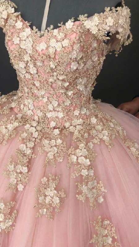 Deal Explosion trendy dressPink Tulle Appliques Ball Gown Sweet 16 Dress Y724