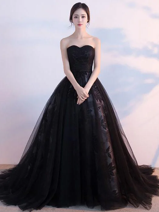 Weekend Deal Black Prom Dresses Ball Gown Lace Sweep/Brush Train Chic Prom Dress/Evening Dress JKS182
