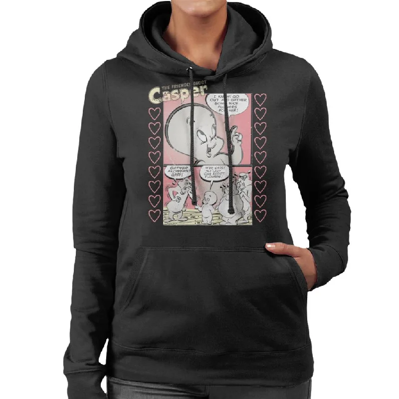 Price Drop fashionable hoodieCasper The Friendly Ghost Flowers Comic Frame Women's Hooded Sweatshirt