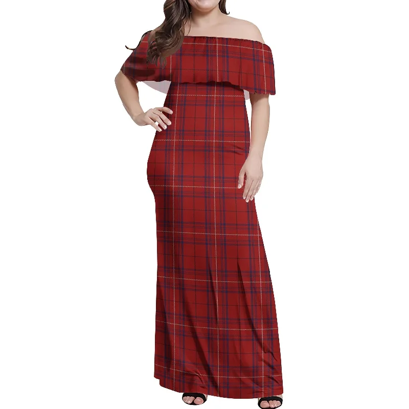 Reduced Prices Rose of Kilravock Tartan Off Shoulder Long Dress