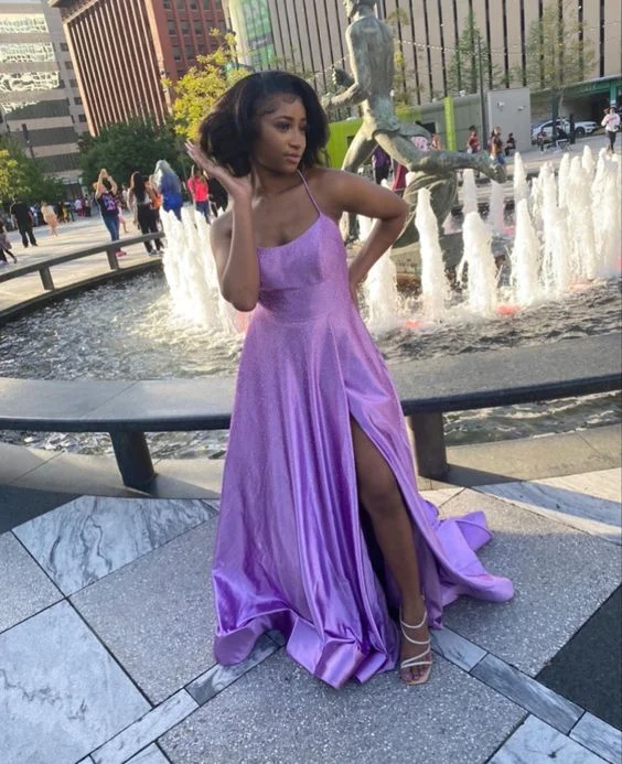 Warehouse Sale ruffle dressElegant A-line Purple Sleeveless Prom Dress Graduation Dress Y1278