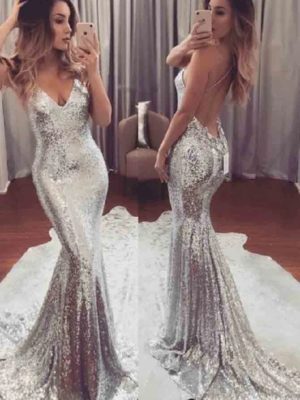 Overstock Silver Sexy Prom Dresses Trumpet/Mermaid Long Prom Dress/Evening Dress JKS086