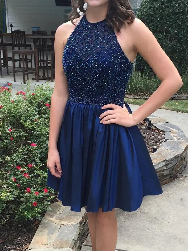 Discount Mania Homecoming Dress Sexy Halter Royal Blue Short Prom Dress Party Dress JK256