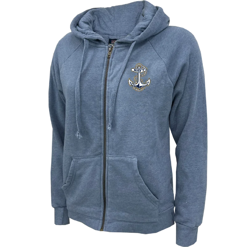 athletic casual sweatshirtNavy Anchor Ladies Angel Fleece Full Zip Hoodie