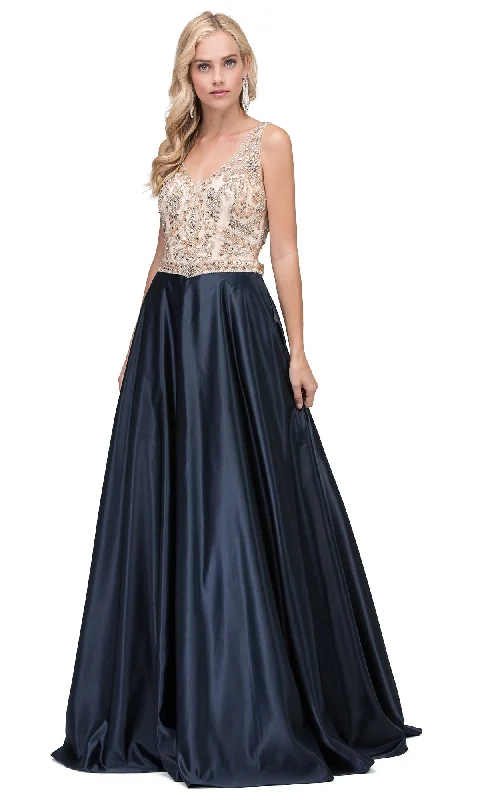 flowy evening dressBeaded-Bodice Classic Formal Ball Gown with Pockets