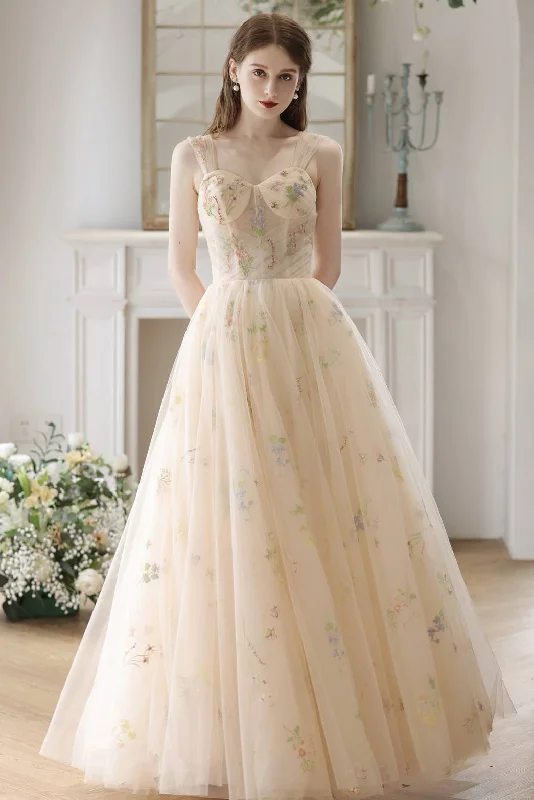 Super Sale trendy wrap dressSweetheart Champagne Floral Corset Long Prom Dress