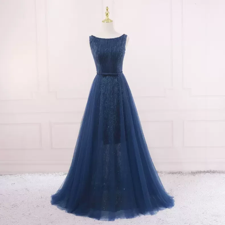 Final Sale vintage-inspired dressFashion Blue Long Prom Dress A-line Prom Dress s23