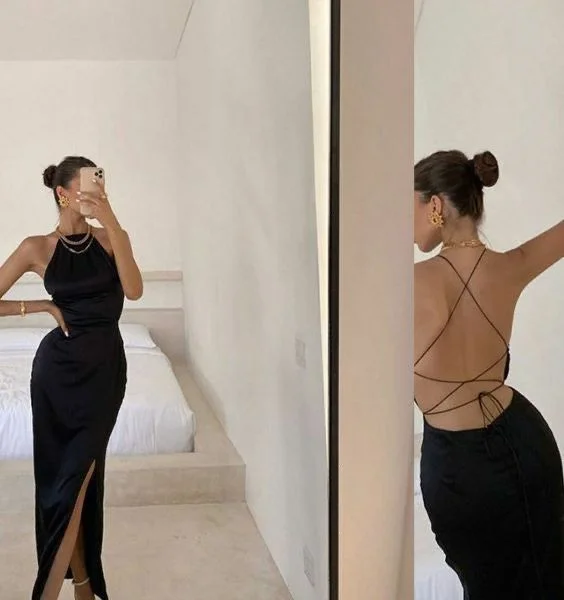 Deal Explosion evening dressSexy Black Cross-Back Long Prom Dress,Black Sleeveless Prom Gown With Slit Y1375