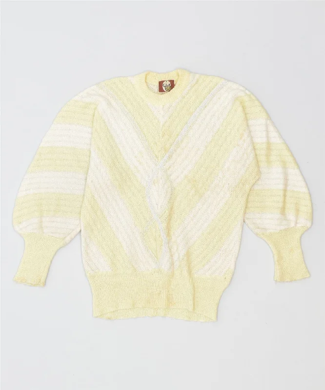 Limited Availability zippered hoodieGIAL Womens Crew Neck Jumper Sweater UK 14 Medium Yellow Chevron Vintage