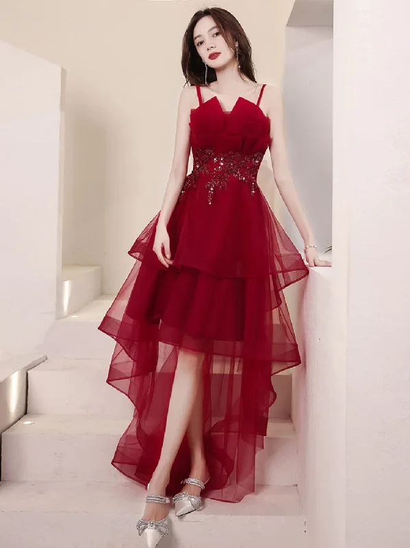 Daily Deals floral wrap dressBurgundy High Low Prom Dresses Y258
