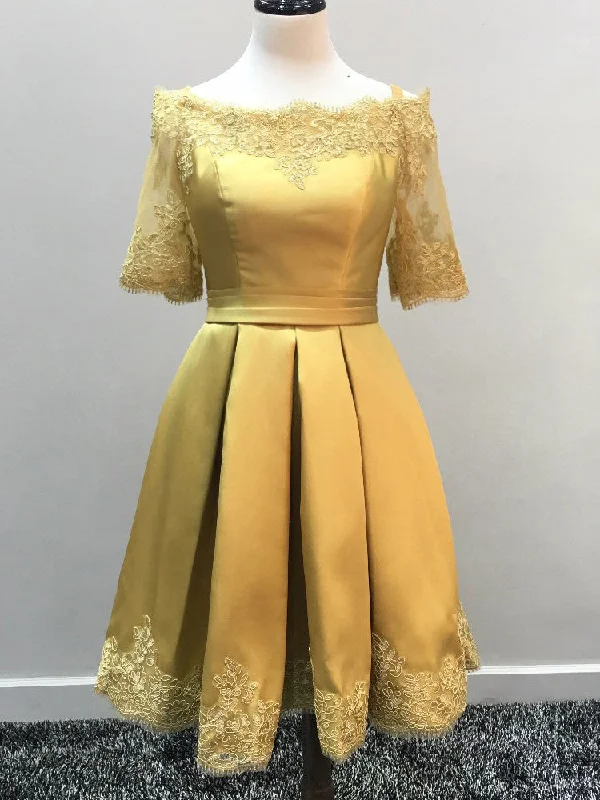 Lowest Price Homecoming Dress Gold Off-the-shoulder Short Prom Dress Party Dress JK155