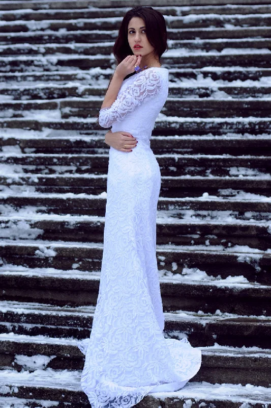 Weekend Deal Sheath V-neck Floor Length Tulle Applique Lace Wedding Dress