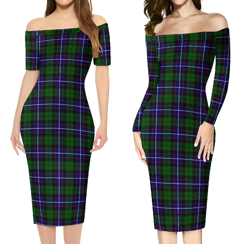 Limited Time Russell Modern Tartan Off Shoulder Lady Dress