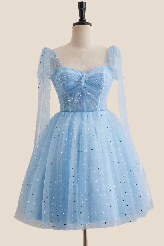 Quick Sale spaghetti strap dressBlue Sparkle Tulle Ruched Short Princess Dress