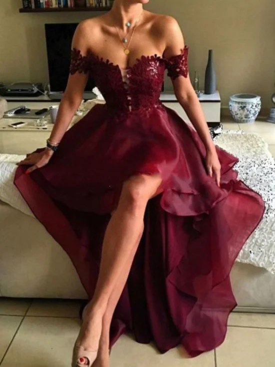 Special Promotion Chic Prom Dresses Off-the-shoulder Asymmetrical Organza Prom Dress/Evening Dress JKL099