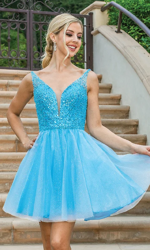 chic dressSequin-Bodice Glitter Short Prom Dress