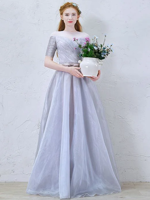 Huge Discounts Chic Prom Dresses Scoop A-line Floor-length Silver Organza Prom Dress/Evening Dress JKL258