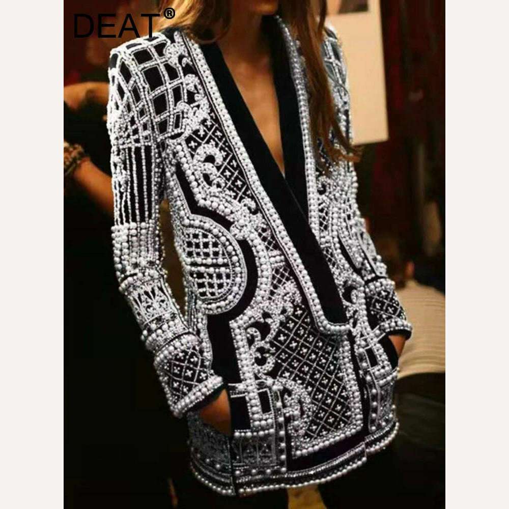 Instant Discount stylish blazer coatDEAT 2022 Autumn And Autumn New Fashion fit V-Neck Patchwork Long Sleeve Thickened Suit Top Printed Women's Coat