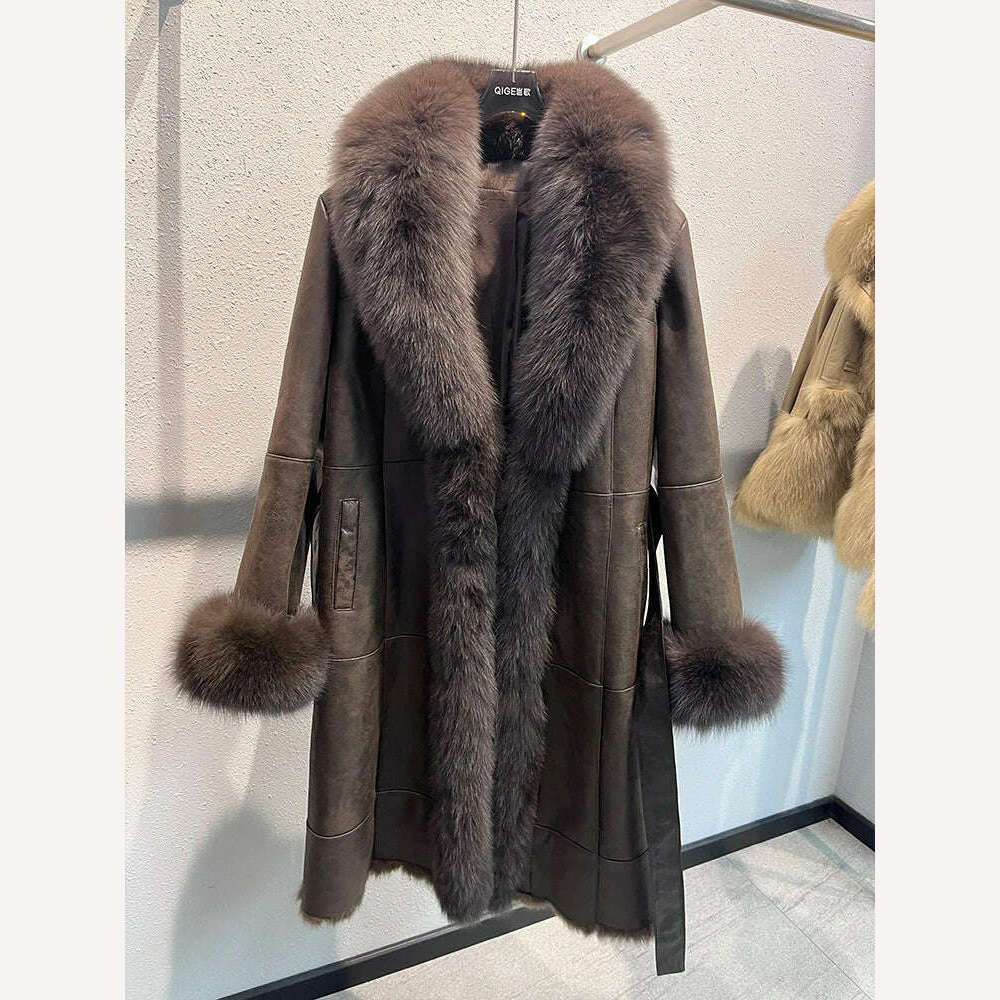 slim fit coat2024 New Fashion Winter Real Fox Fur Collar Coat Women Natural Rabbit   Jacket Luxury Outwear Long Thick Warm Female Coat