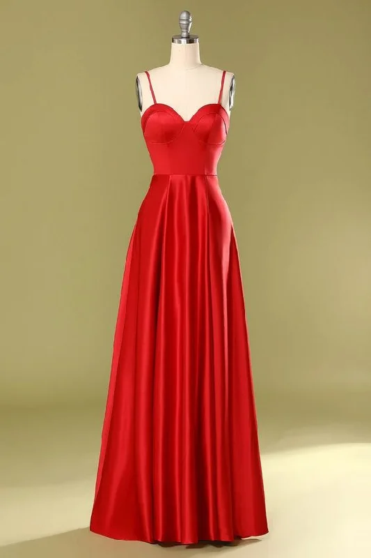 The Best Prices pleated maxi dressA-Line Sweetheart Spaghetti-Straps Satin Floor-Length Prom Dresses Y903