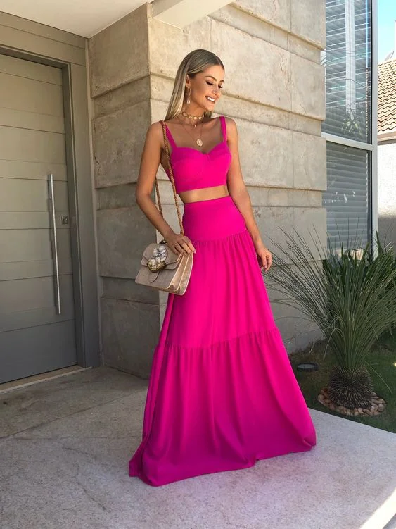 Reduced Prices floral midi dressElegant Two Piece Long Prom Dress,Summer Sleeveless Dress Y1324