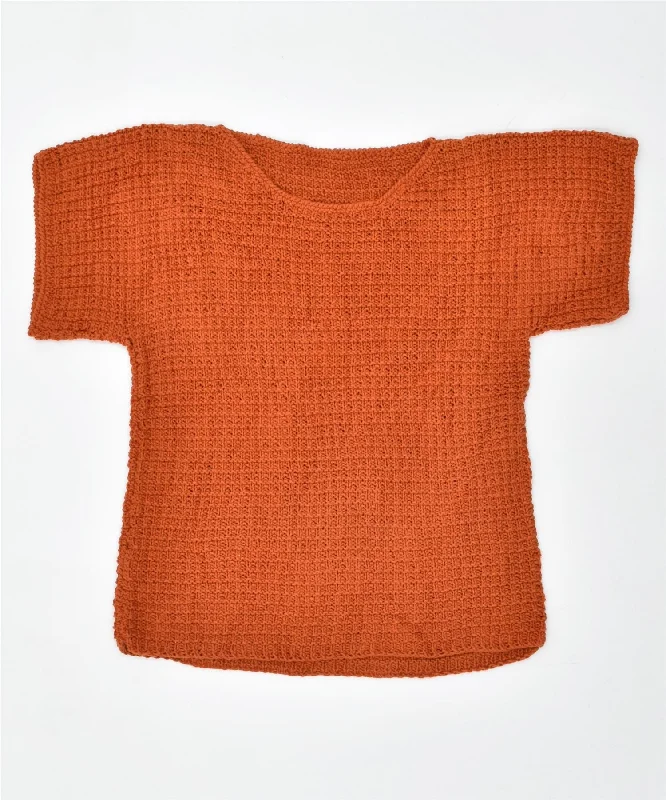 Holiday Sale sporty hooded sweatshirtVINTAGE Womens Short Sleeve Crew Neck Jumper Sweater UK 16 Large Orange
