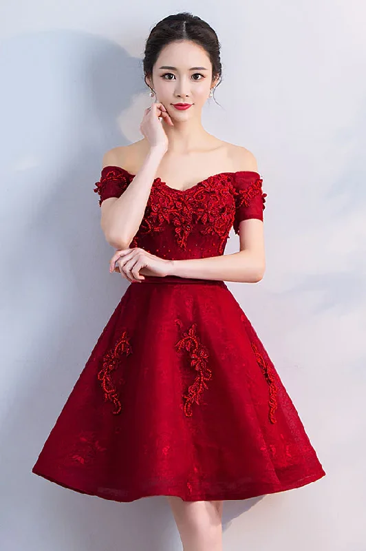 Discount Deals long-sleeve floral dressBurgundy tulle lace short homecoming dress Y256 Discount Deals long-sleeve floral dressBurgundy tulle lace short homecoming dress Y256