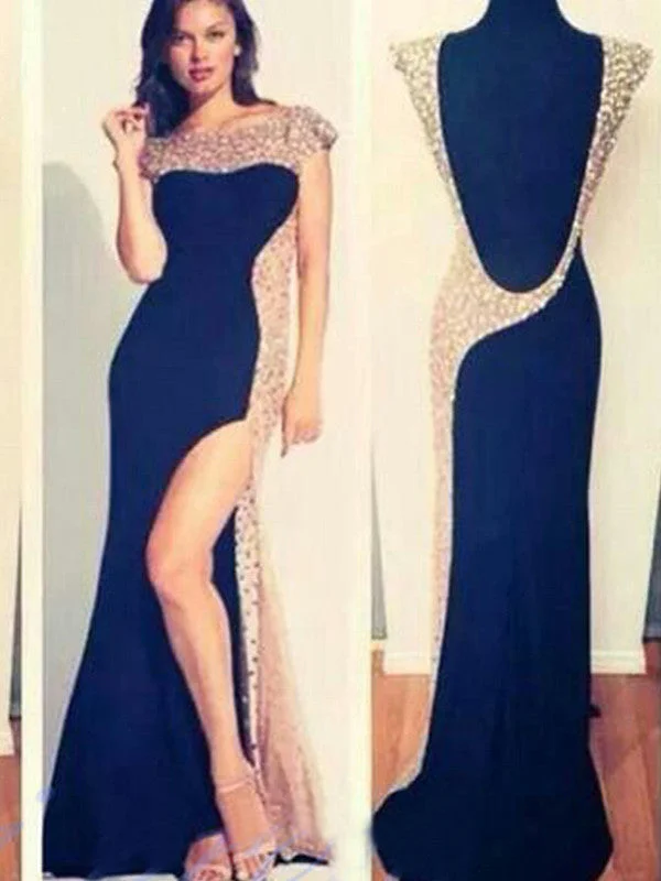 Year-End Sale prom dresses long Sheath/Column Bateau Floor-length Chiffon Prom Dress/Evening Dress #MK042