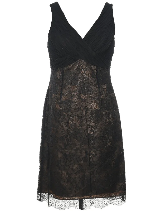 sleek jacketFloral Lace Black Sleeveless Evening Dress - L