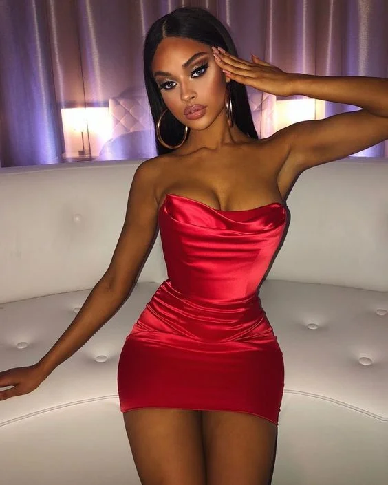 Blowout Deals wrap dressStylish Sheath Strapless Red Short Homecoming Dress  Y15