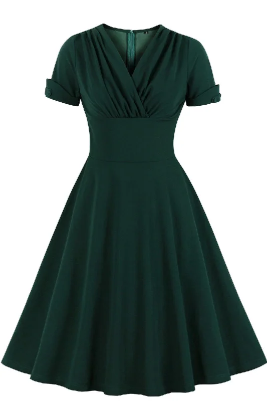 Must-Have Deals modern dressGreen V Neck A-line Short Dress with Short Sleeves