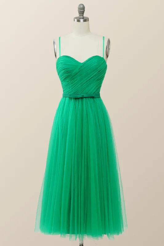 Super Sale oversized dressSpaghetti Straps Green Tulle Midi Dress