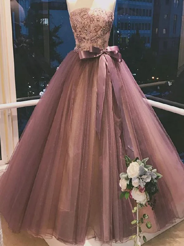 Act Fast Ball Gown Prom Dresses Strapless Embroidery Bowknot Sexy Beautiful Prom Dress JKL1523