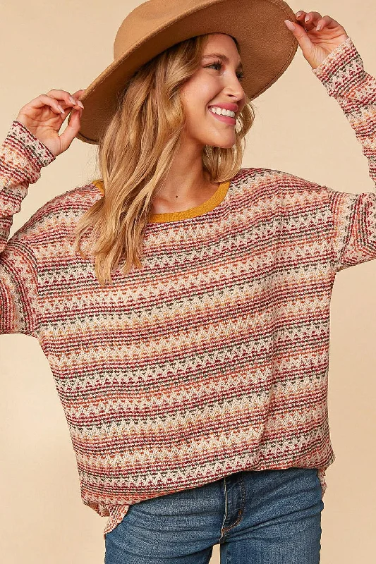 Weekend Flash Sale sleek jacketPLUS ZIG ZAG TEXTURED SWEATER KNIT LOOSE FIT TOP