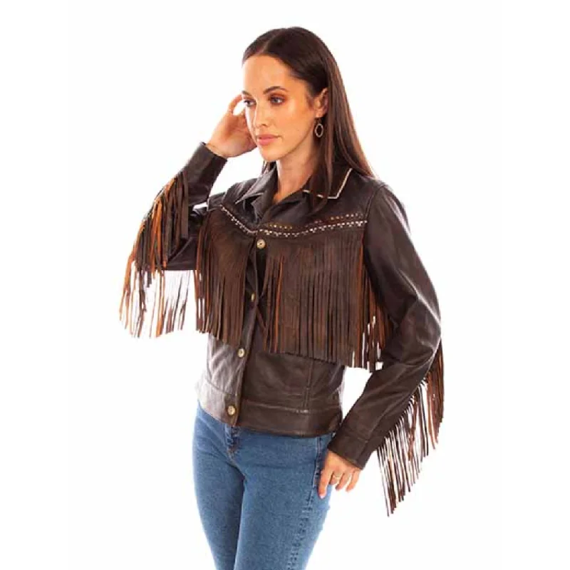 Special Price long-sleeve coatWomen's Chocolate Embordered Jacket With Fringe By Scully L1114 Special Price long-sleeve coatWomen's Chocolate Embordered Jacket With Fringe By Scully L1114