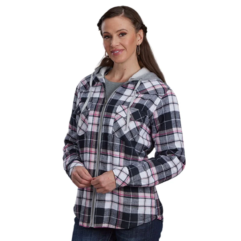 Special Price cozy wool-blend coatWomen's Pink/Black Plaid Flannel Lined Zip Up Hoodie
