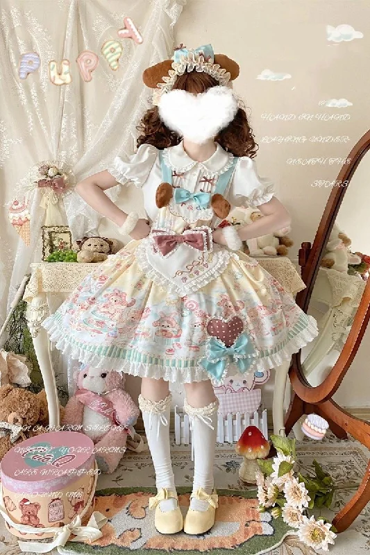 floral dressYingLuoFu~Sweet Pet Paradise~Kawaii Lolita Salopette Dress Pet Print