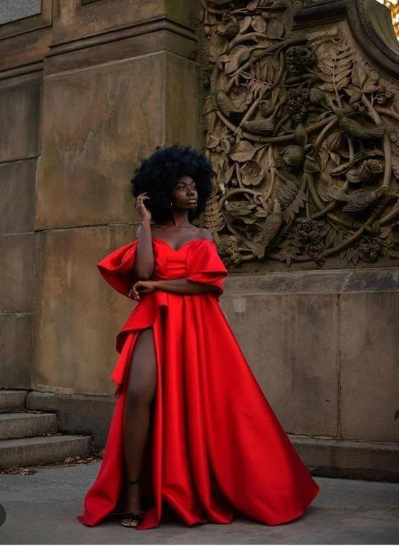 satin dressRed Satin Long Prom Dress,Chic Red Prom Gown Y1798