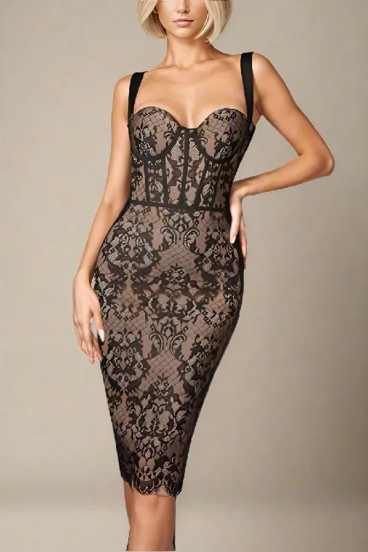 Seasonal Clearance sleek midi dressGenevieve Bodycon Lace Midi Dress - Classic Black Seasonal Clearance sleek midi dressGenevieve Bodycon Lace Midi Dress - Classic Black