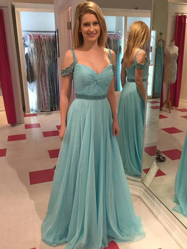 Act Fast teal prom dresses A-line Spaghetti Straps Floor-length Tulle Prom Dress Evening Dress MK089